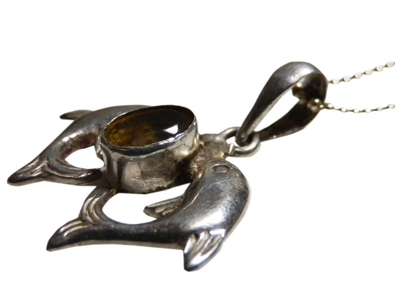 アジアン雑貨 天然石シルバーアクセサリー IR-1 イルカネックレス(レモンクォーツ)
