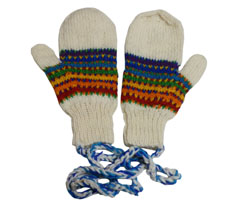 アジアン雑貨　ネパール・ウール紐付きミトン手袋