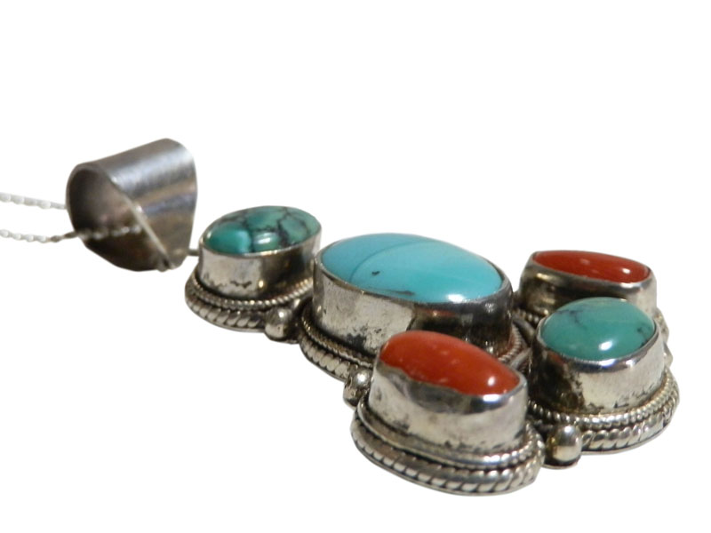 アジアン雑貨 天然石シルバーアクセサリー TSP-15 トルコ石+山サンゴネックレス