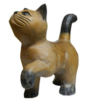 アジアン雑貨 CAT-13 ネコちゃん木彫り(お散歩猫・中)