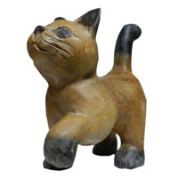 アジアン雑貨 CAT-14 ネコちゃん木彫り(お散歩猫・小)