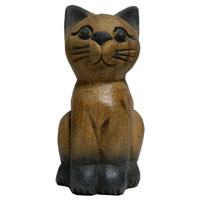 アジアン雑貨 CAT-18 ネコちゃん木彫り(お座り猫・小)