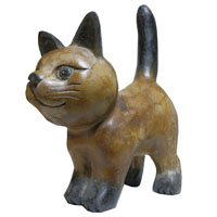 アジアン雑貨 CAT-19 ネコちゃん木彫り(お散歩猫・中)