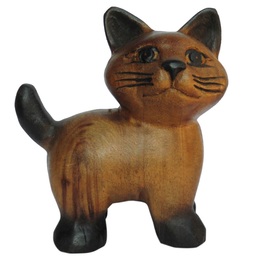 アジアン雑貨 CAT-28 ツインズネコちゃん木彫り