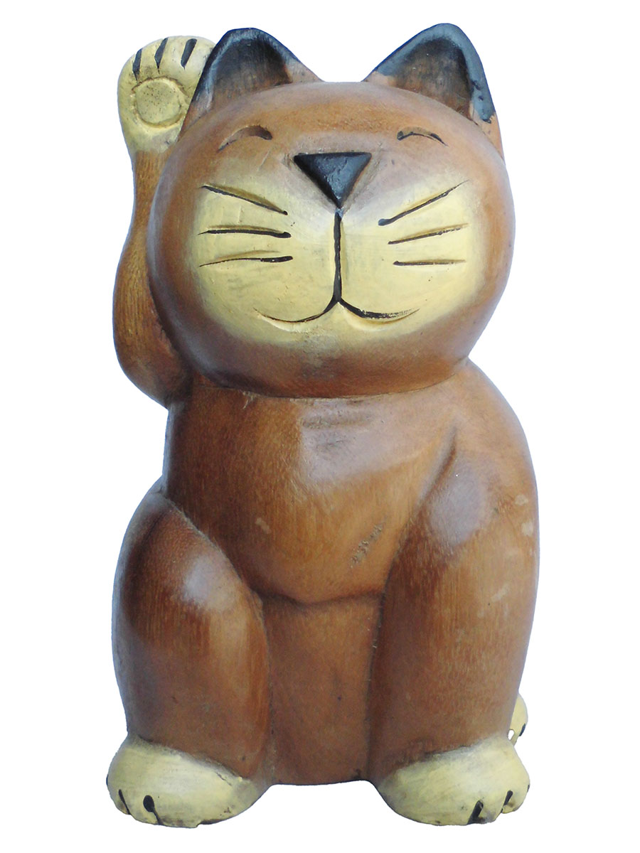 アジアン雑貨 CAT-5 木彫りの招き猫ちゃん・中