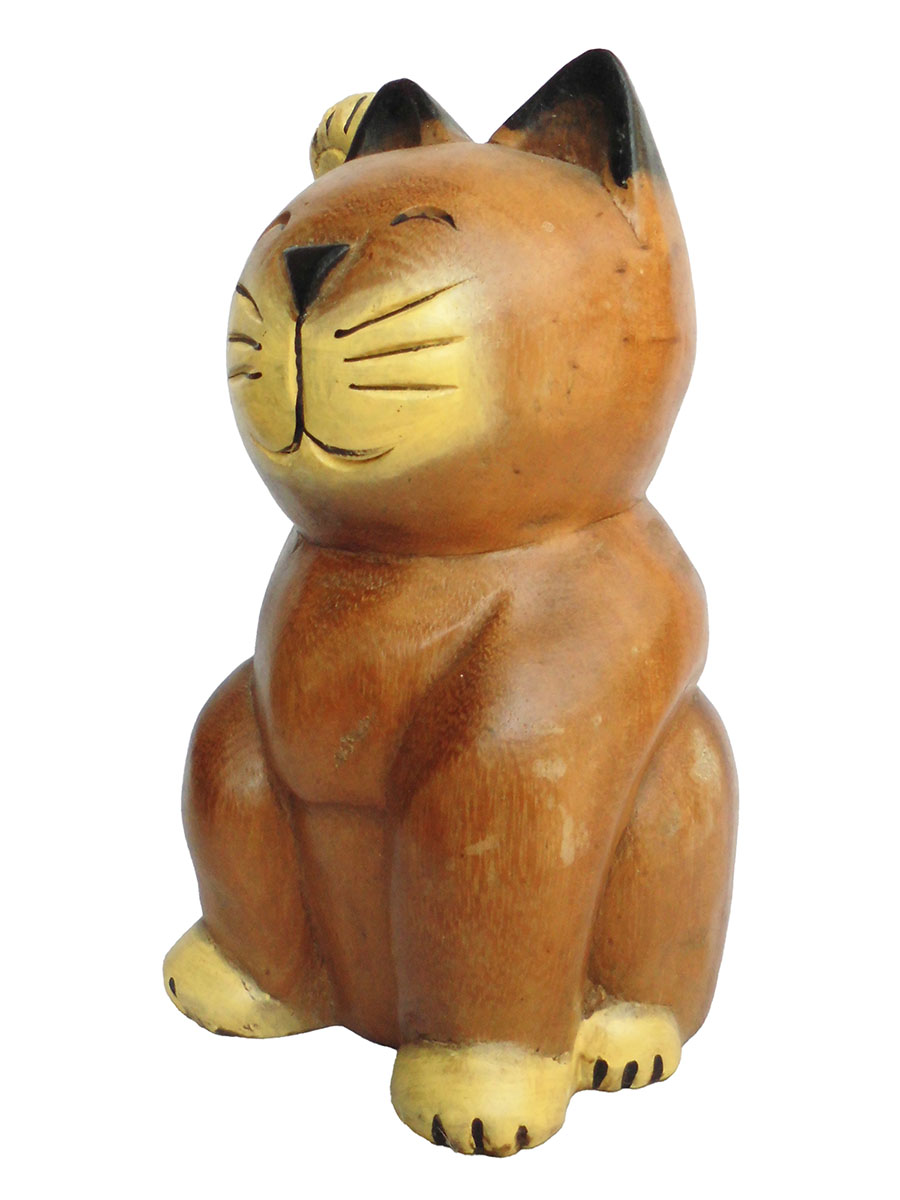 アジアン雑貨 CAT-5 木彫りの招き猫ちゃん・中
