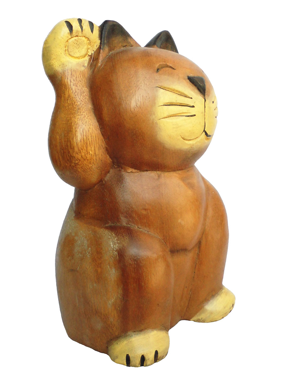 アジアン雑貨 CAT-5 木彫りの招き猫ちゃん・中