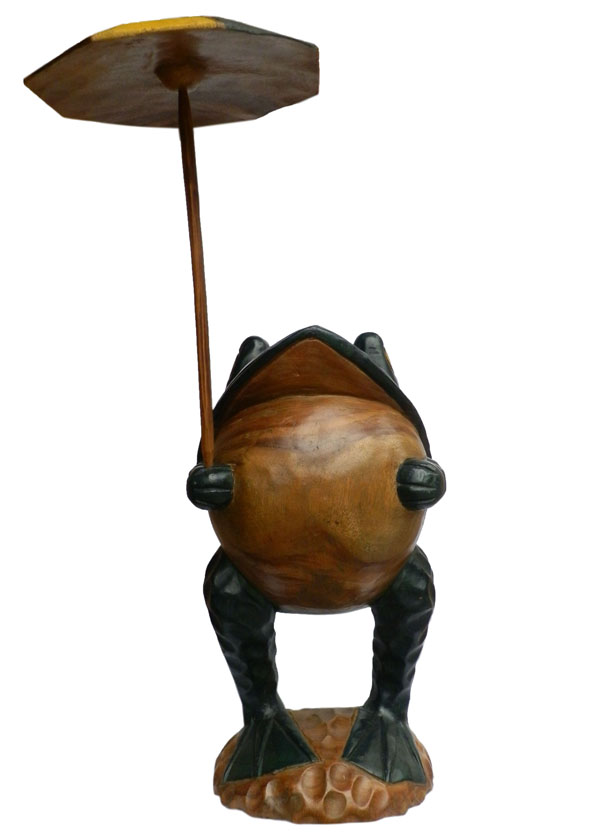 木彫り アジアン雑貨 特大の傘持ちカエルの木彫り全長70㎝-