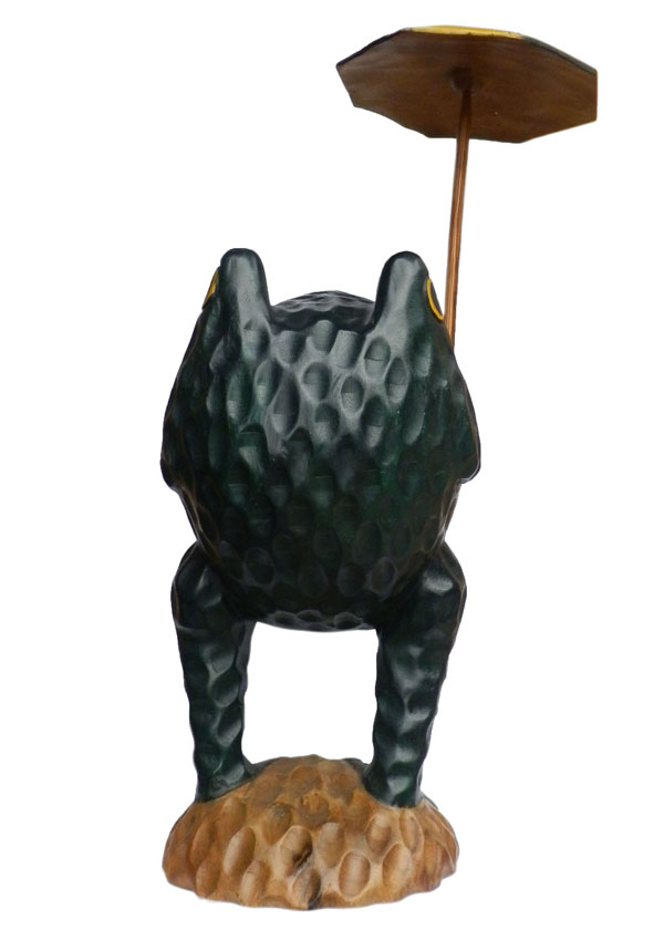 アジアン雑貨 KEU-1 特大の傘持ちカエルさんの木彫り